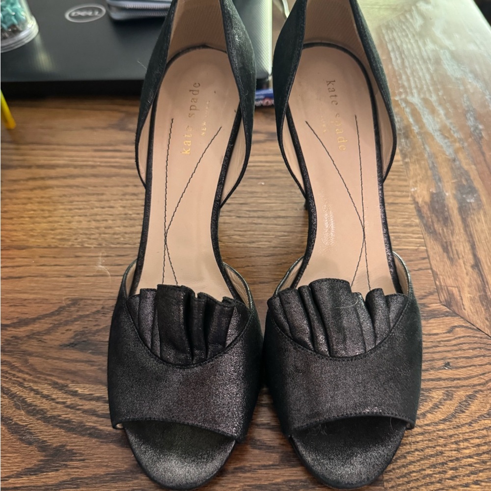 Kate Spade Black Heels with Ruffled Detail